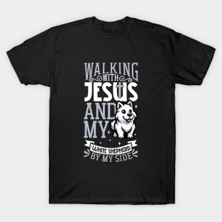 Jesus and dog - White Shepherd T-Shirt